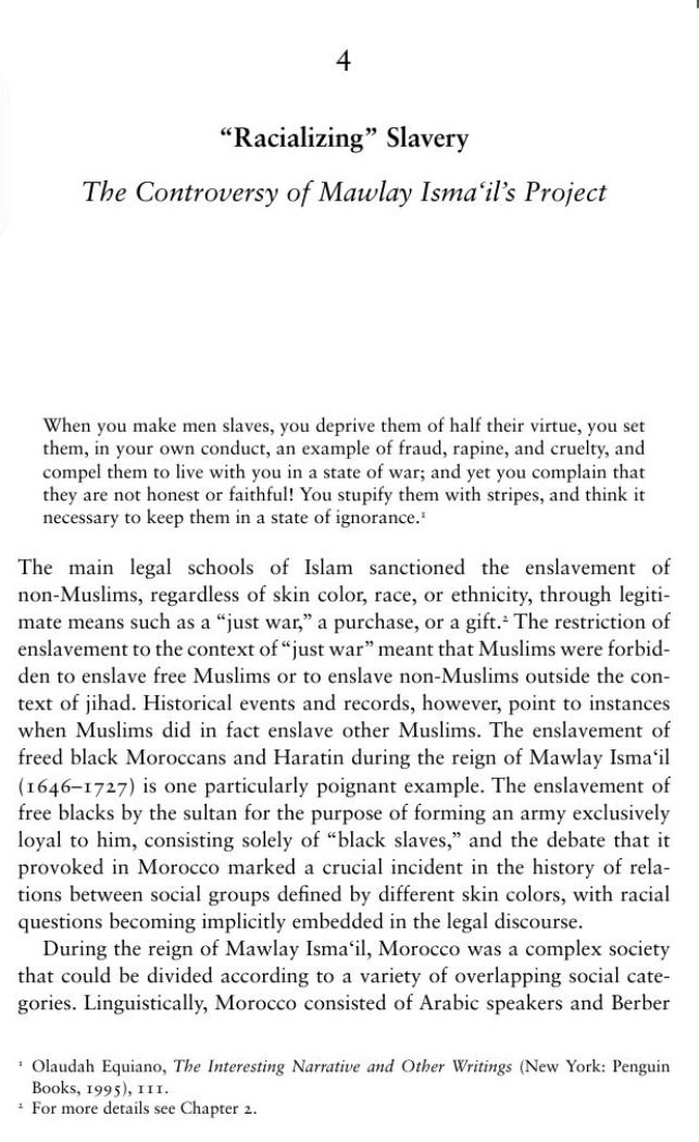 DiadeMartin's tweet photo. @baqoushi Morocco's Sultan 1699 Decree: "If you are a black person in Morocco, you are now a slave. I don't care if you are free or a freedman. Nor do I care about Islamic law. You are a slave"

"Racializing” Slavery
The Controversy of Mawlay Isma‘il’s Project.

https://t.co/JNEyOYAEzN https://t.co/rdCK014U9r