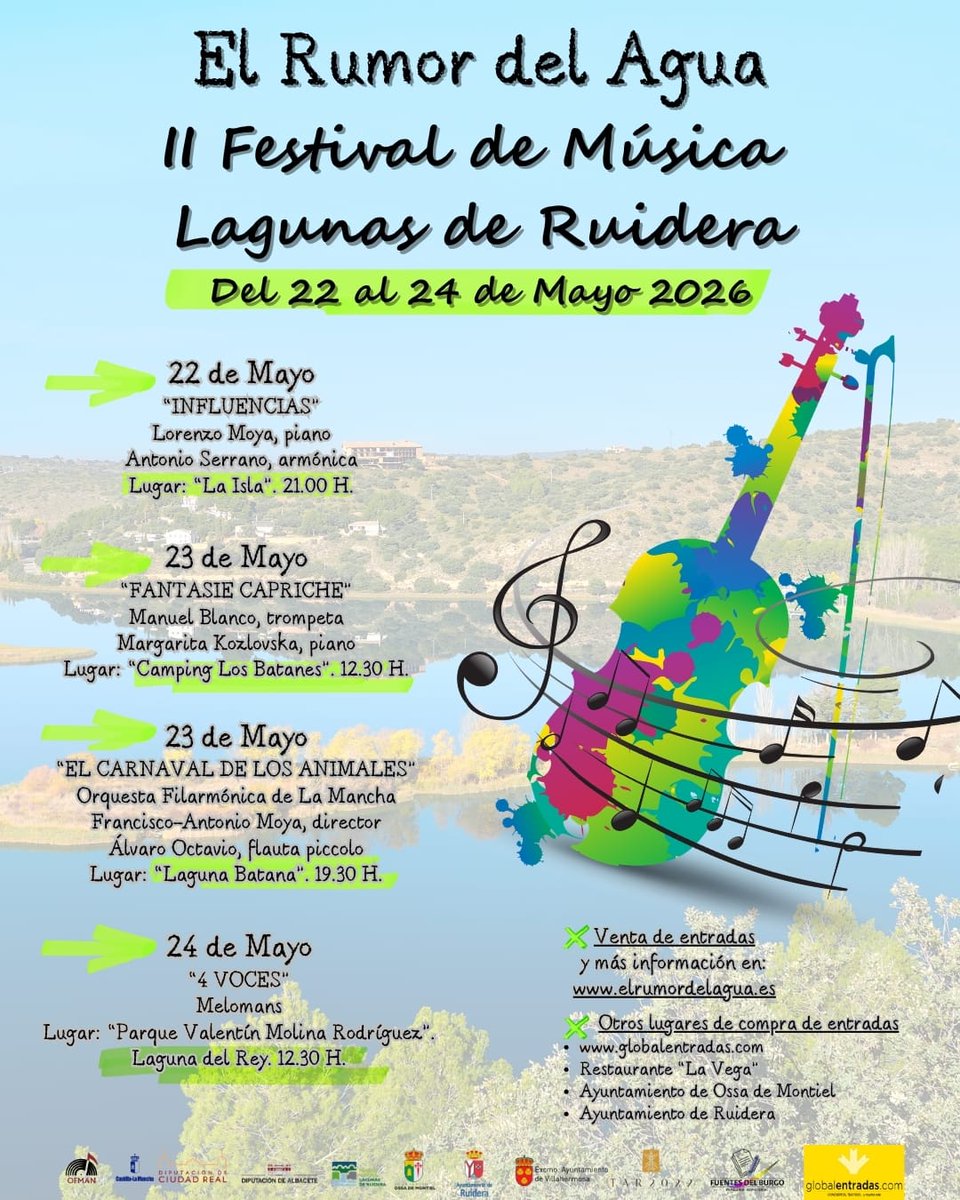 PNLagRuidera's tweet photo. Estamos celebrando la semana de los Parques Naturales. En el PN de las Lagunas de Ruidera se va a celebrar el II Festival de Música "El Rumor del Agua". ¡¡¡No te lo pierdas!!! https://t.co/WrDZeb4khy