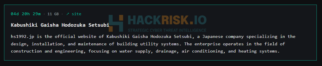 H4ckmanac's tweet photo. 🚨Cyber Alert ‼️

🇯🇵Japan - 𝗖𝗵𝗲𝗻𝗴𝘇𝘂𝗸𝗮 𝗘𝗾𝘂𝗶𝗽𝗺𝗲𝗻𝘁 𝗖𝗼., 𝗟𝘁𝗱

Payload hacking group claims to have breached Chengzuka Equipment Co., Ltd and allegedly obtained 11 GB of the organisation's data.

Threat actor: Payload
Sector: Construction
Data exposure (claimed): 11 GB of data
Data type: Not specified
Observed: May 19, 2026
Status: Pending verification
ESIX©: 5.05 (High)

Full details and impact assessment on https://t.co/eB7qgxKFAa