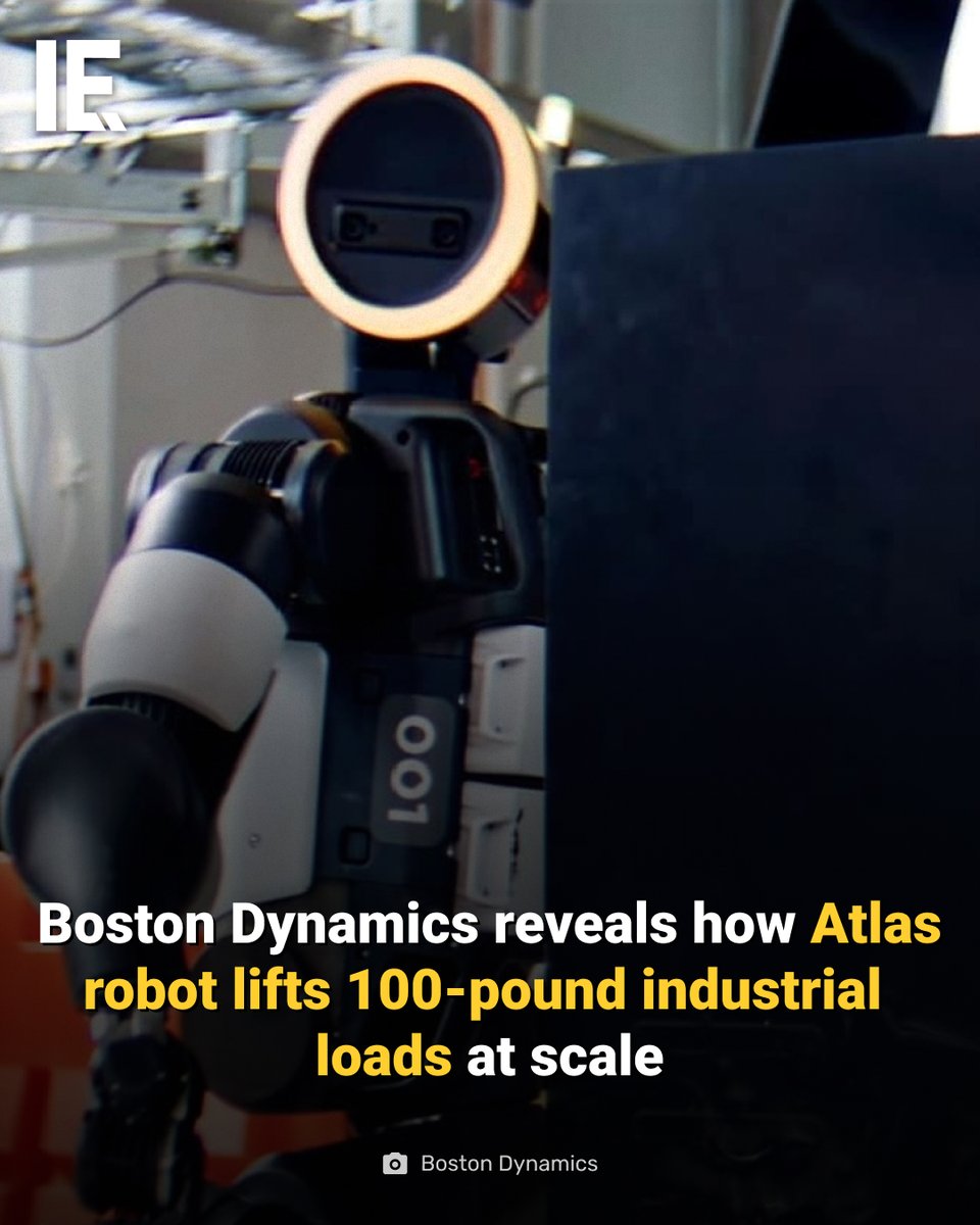 IntEngineering's tweet photo. The handstands and backflips weren't just for show. Boston Dynamics says Atlas' acrobatics training is directly what enables it to handle 100-pound industrial loads without losing balance or grip.
https://t.co/9avhg6onfH
#AtlasRobot #BostonDynamics https://t.co/cK6W3yhc6h