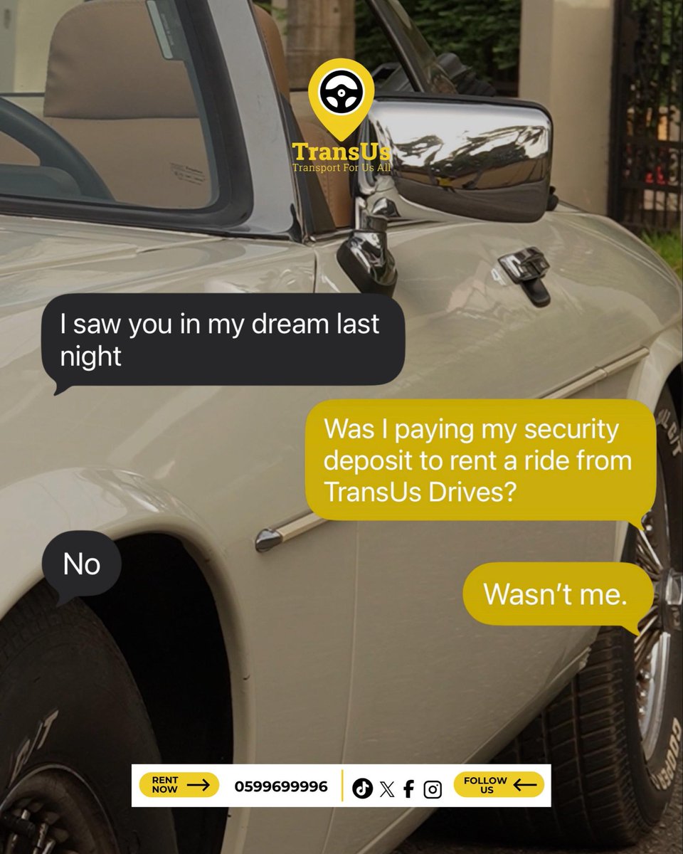 TransusD's tweet photo. Anything less than a TransUs Drives experience is basically a nightmare! 

We’re focused of making your dream of driving a stressfree comfortable car rental come true💯

📱Contact us now: 0599699996 https://t.co/j3WU0ca19E
