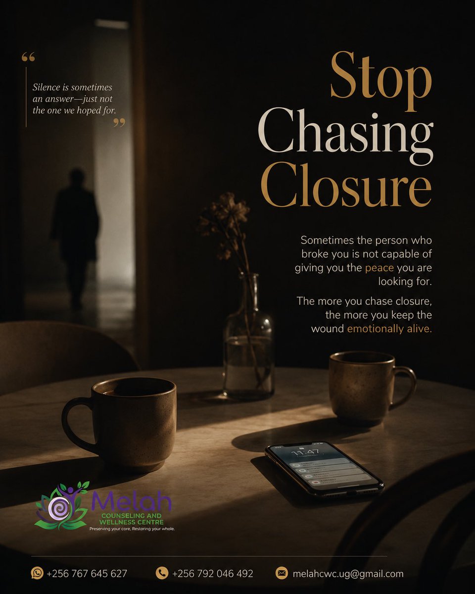 _charitykus's tweet photo. Sometimes the person who broke you is not capable of giving you the peace you are looking for.
The more you chase closure, the more you keep the wound emotionally alive.

#MentalHealth #Healing #Closure #EmotionalHealing #SelfWorth #mentalhealthuganda #mentalhealthawareness https://t.co/VM89gGYJax