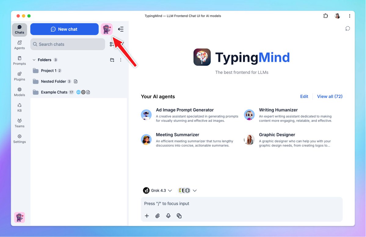 TypingMindApp's tweet photo. 🚀 Profiles now support more AI providers!

Now, Profiles support all new AI providers, so you can set up custom API keys, instructions for each profile.

Set up profiles on TypingMind:  https://t.co/YM94CBlIVa https://t.co/xeY4OjJ1f1