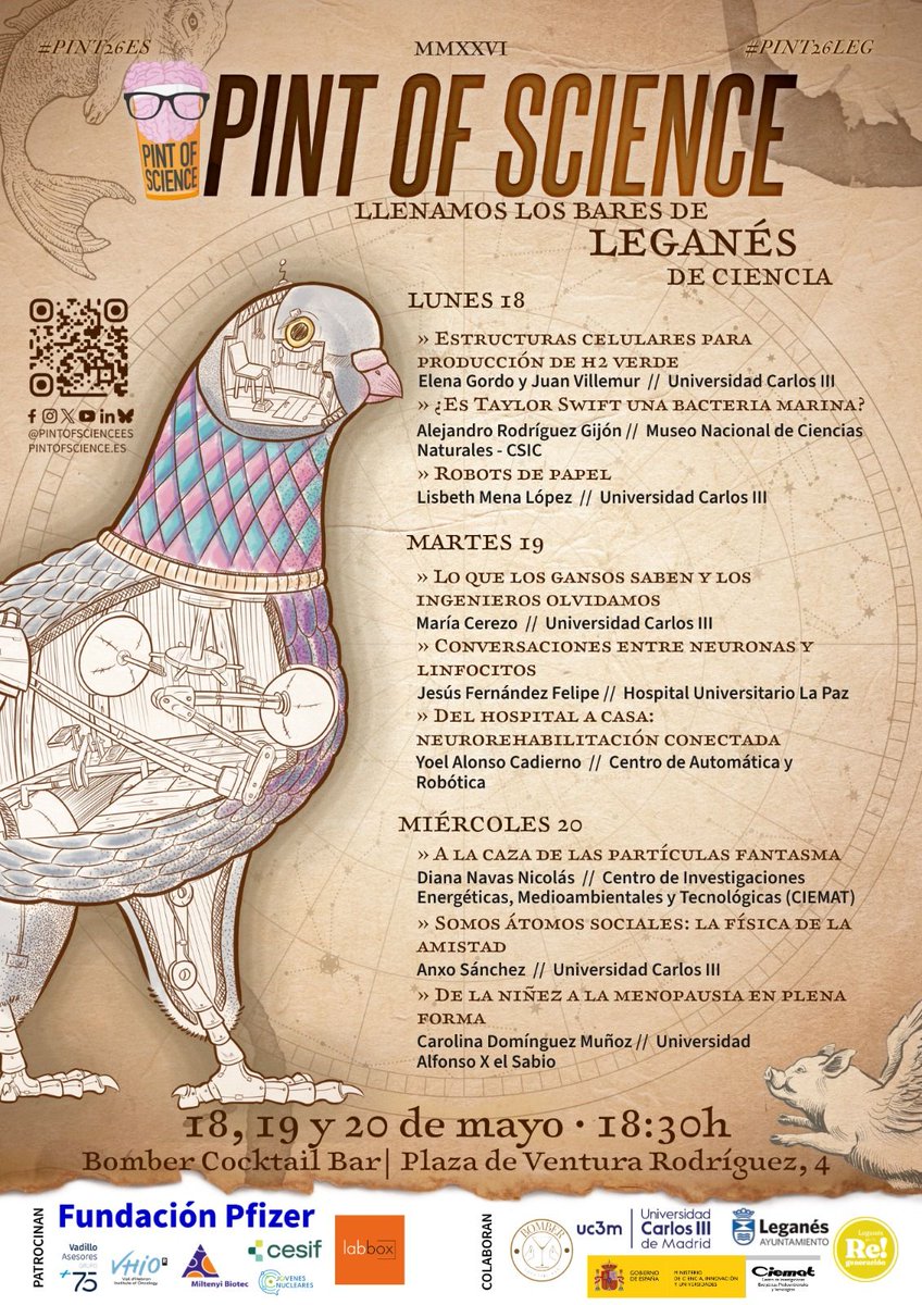 cfp_Ciemat's tweet photo. Hoy
🔭 Sombras, ecos y galaxias: Un cosmos invisible - Manuel F. Ruiz-Herrera
📍 Sala Moe,  C/ Alberto Alcocer 32

Mañana
👻 A la caza de las partículas fantasma - Diana Navas
📍 Bomber Cocktail Bar, Pl. de Ventura Rodríguez 4, local 4, Leganés

#PINT26ES #PINT26MAD https://t.co/w1jwTY8UgE