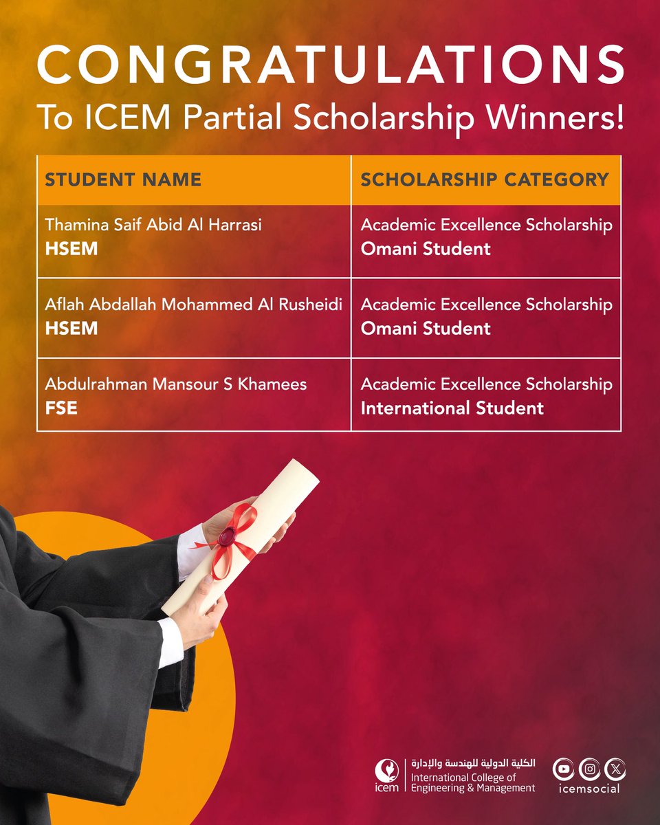 icemsocial's tweet photo. Congratulations to ICEM partial scholarship winners👏🏻✨ https://t.co/8W0kUFTgOl