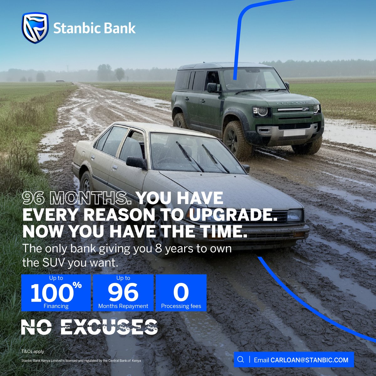 StanbicKE's tweet photo. Every pothole has a story… but yours doesn’t have to come from driving on bad roads in an old car.  

Upgrade your drive with up to 100% financing, zero processing fees &amp; up to 96 months repayment with Stanbic Bank.