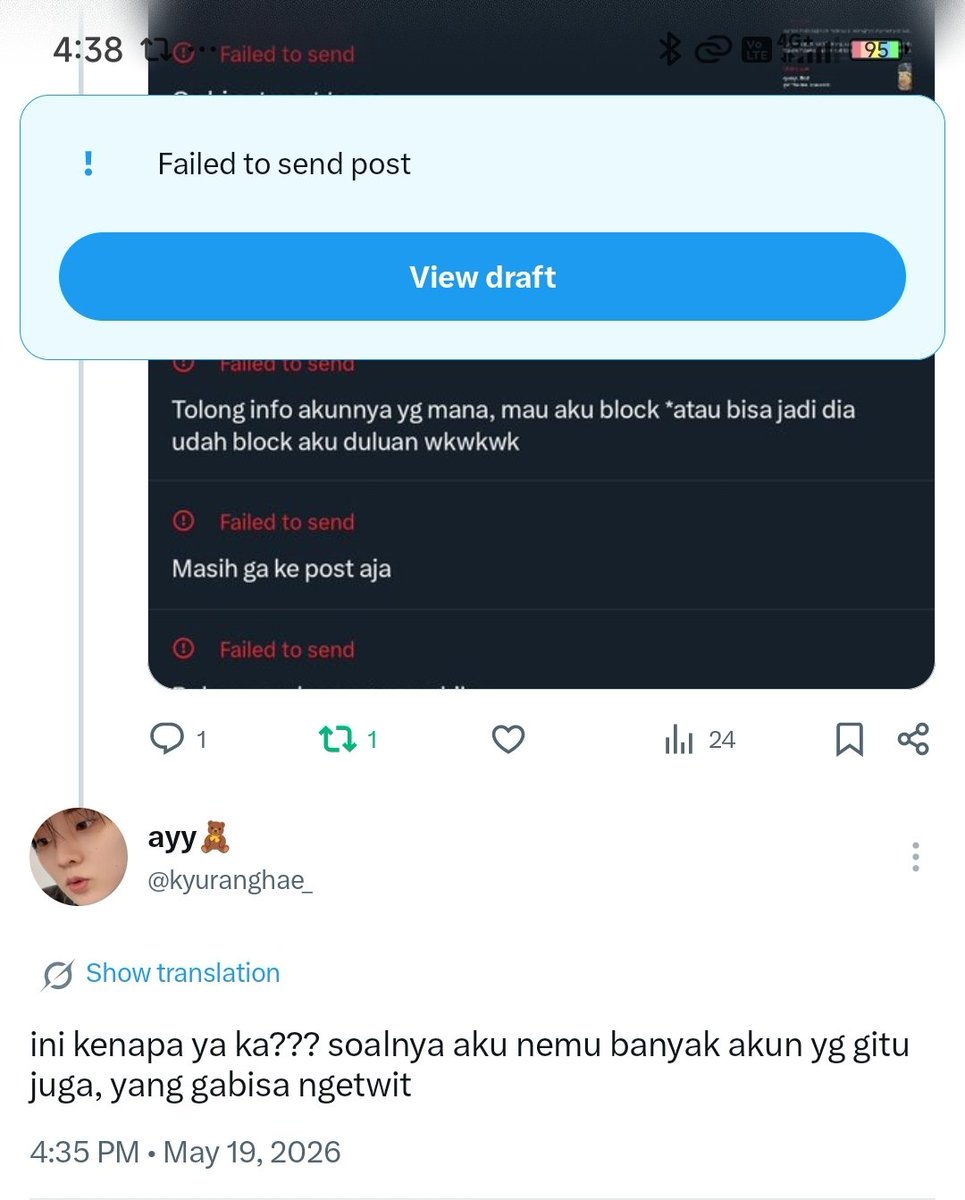 noonimkr_'s tweet photo. @kyuranghae_ @b_rightb Aku jg ga tau, tiba2 aja ga bisa ngetwit
Tadi aku coba rep pake akun @b_rightb ttp ga bisaa.. https://t.co/gfDK2gCmAZ