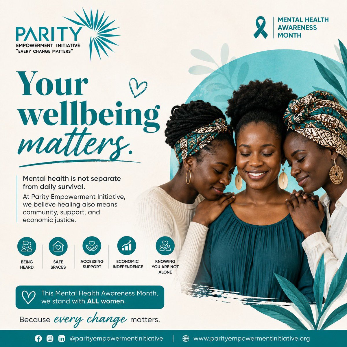parity2025's tweet photo. Healing is also economic justice.
Safe spaces, support, dignity, and community care matter. ๐
This Mental Health Awareness Month, we stand with ALL women.
#EveryChangeMatters https://t.co/bktUANUmx8