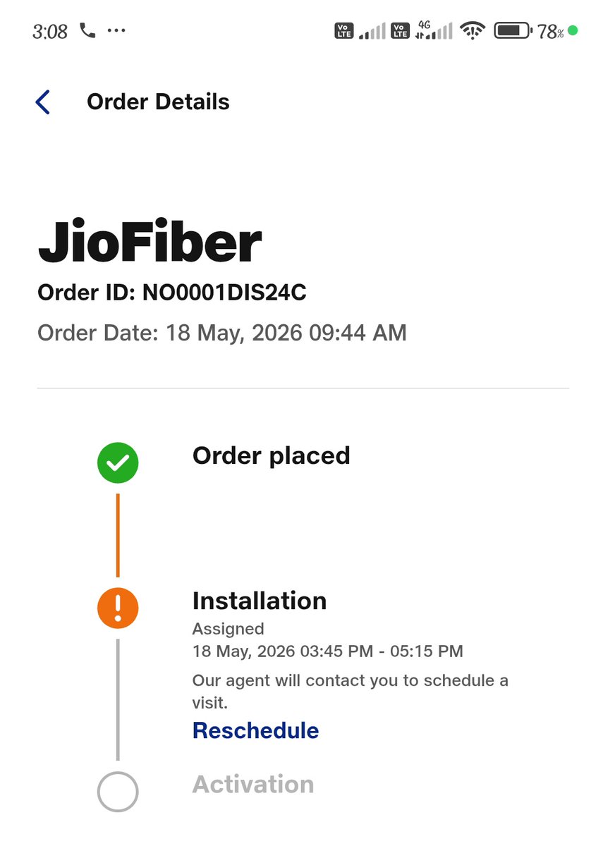 akashakki2008's tweet photo. @jio_fiber @JioCare @reliancejio waiting for the fibre installation from past two day n still not done. Seems jio is getting worse day by day. Payment was already taken and now assigned person is not taking the calls and no other option as well to reach to customer care services. https://t.co/CjdzYUxYnm