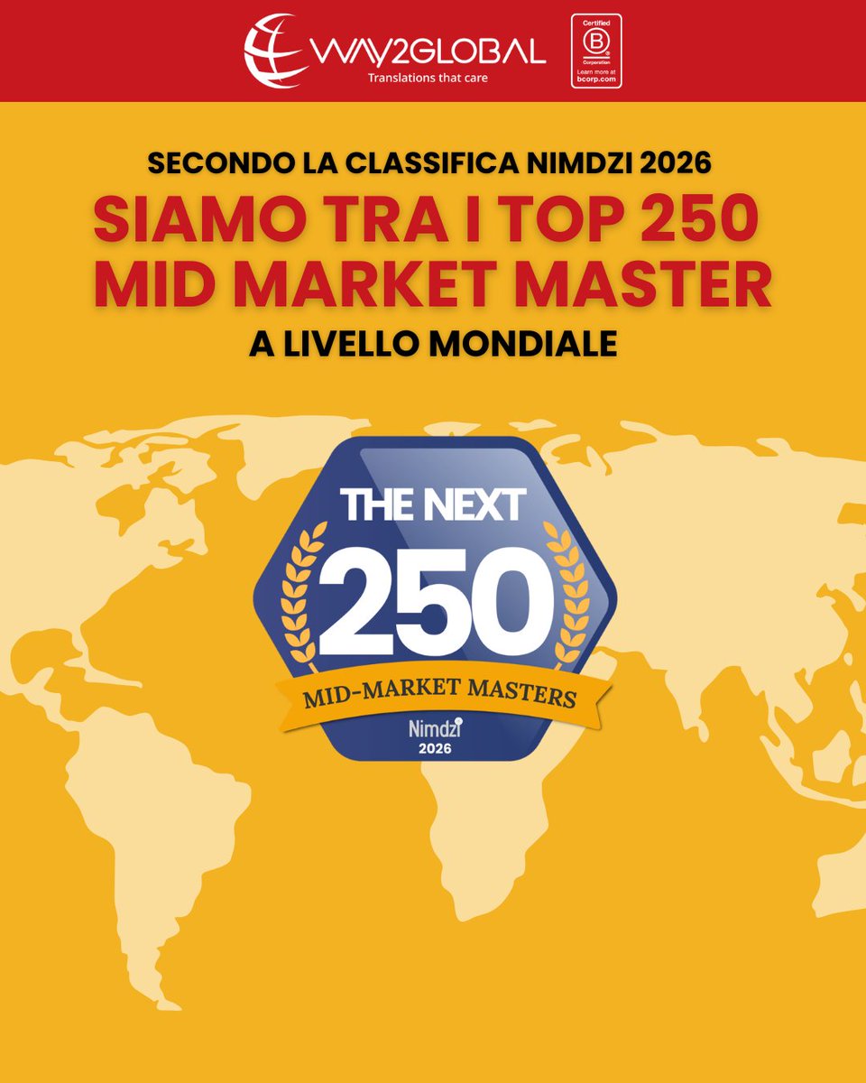 way2global's tweet photo. Way2Global al 144° posto tra i Mid-Market Master nella classifica @Nimdzi_Insights 2026, tra i principali Language Service Providers a livello globale. Un riconoscimento che conferma la solidità del nostro percorso e del lavoro del team.

#LanguageServices #LocalizationIndustry https://t.co/dY09gr0hiU
