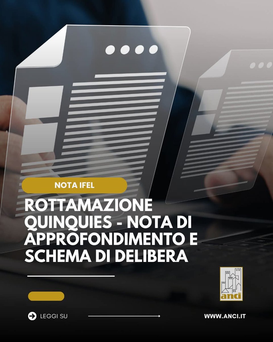 comuni_anci's tweet photo. 📝 NOTA IFEL: la nota di approfondimento per aiutare i Comuni nella valutazione dell'adesione alla rottamazione quinquies prevista dalla legge di conversione del decreto fiscale (DL 38/2026) attualmente in approvazione definitiva alla Camera.

📌 QUI:
https://t.co/LcsHDqp7mS https://t.co/bAABVl79wn