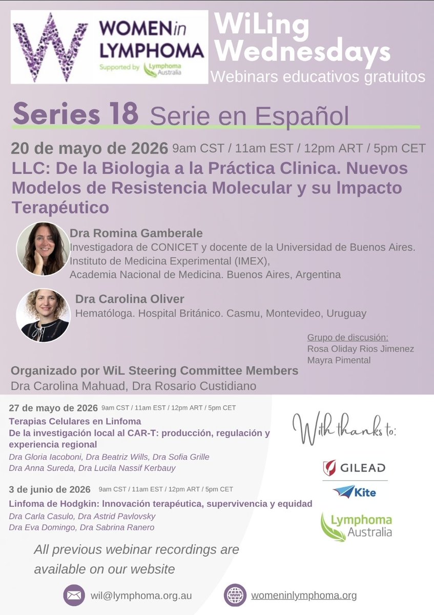WomenInLymphoma's tweet photo. 🚨 ¡Mañana en #WiLingWednesdays!
Una conversación imperdible sobre LLC, resistencia molecular y su impacto terapéutico junto a expertas de LATAM. 

📅 20 mayo 2026
💻 Webinar gratuito en español
¡Los esperamos! https://t.co/SlWtBqGiSI