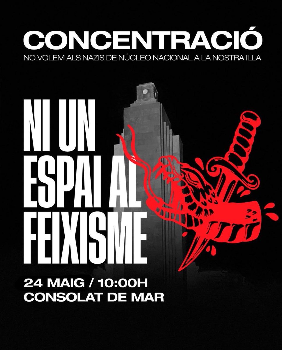 mallorcaantifa1's tweet photo. ‼️ Davant la permissió institucional de la concentració de caràcter neonazi de Núcleo Nacional, la Coordinadora Antifeixista de Mallorca fem una crida a tothom que se senti interpel·lat pels valors de l’antifeixisme a plantar-los cara. https://t.co/PFI4MHdBvR