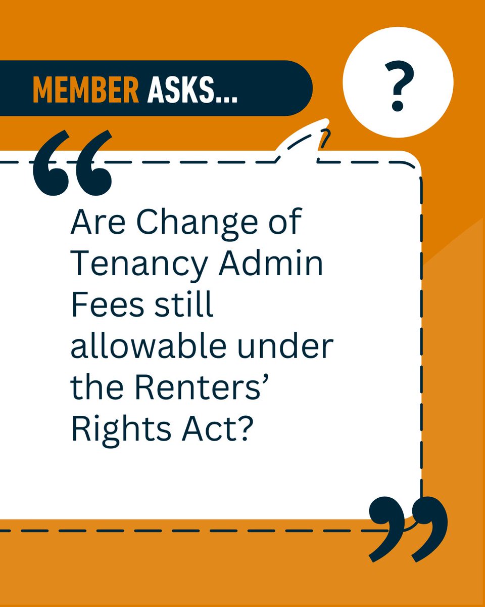 Safeagent's tweet photo. What have our safeagents been asking our free helpline? This week, are Change of Tenancy Admin fees still allowable under the Renters' Rights Act or whether this becomes moot when a tenant can simply serve notice to vacate? https://t.co/cVQzvWZFku