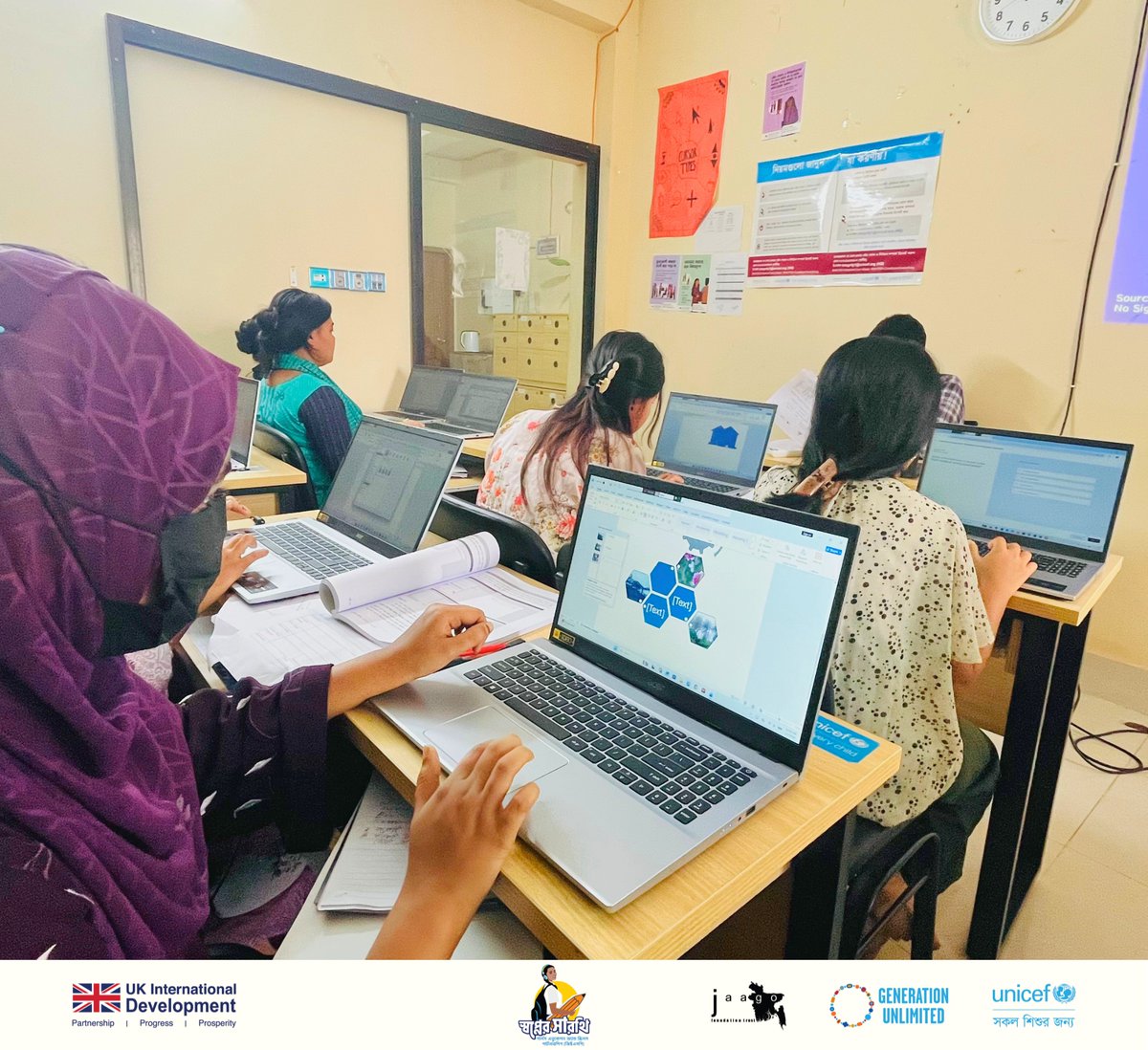 JAAGOFoundation's tweet photo. In Bandarban and Cox’s Bazar, young girls and women are stepping confidently into the digital world through Competency Based Computer Learning training sessions under the Shopner Sharothi–Girls’ Education and Skills Partnership (GESP). 

Through hands-on learning, participants explored essential computer skills, problem-solving, and digital literacy—unlocking new opportunities for education, communication, and future careers. More than just technical training, these sessions are helping young women build confidence, independence, and the courage to dream bigger for their futures.

By creating safe and supportive learning spaces, the initiative is empowering girls to become active learners, future professionals, and changemakers within their communities.

This training is part of the Shopner Sharothi–GESP Project, funded by the Foreign, Commonwealth & Development Office (FCDO), implemented by JAAGO Foundation Trust, and supported by @UNICEFBD.

#ShopnerSharothi #GESP #DigitalSkills #GirlsEmpowerment #YouthEmpowerment #SkillsRightNow #JAAGOFoundationTrust #UNICEFBangladesh