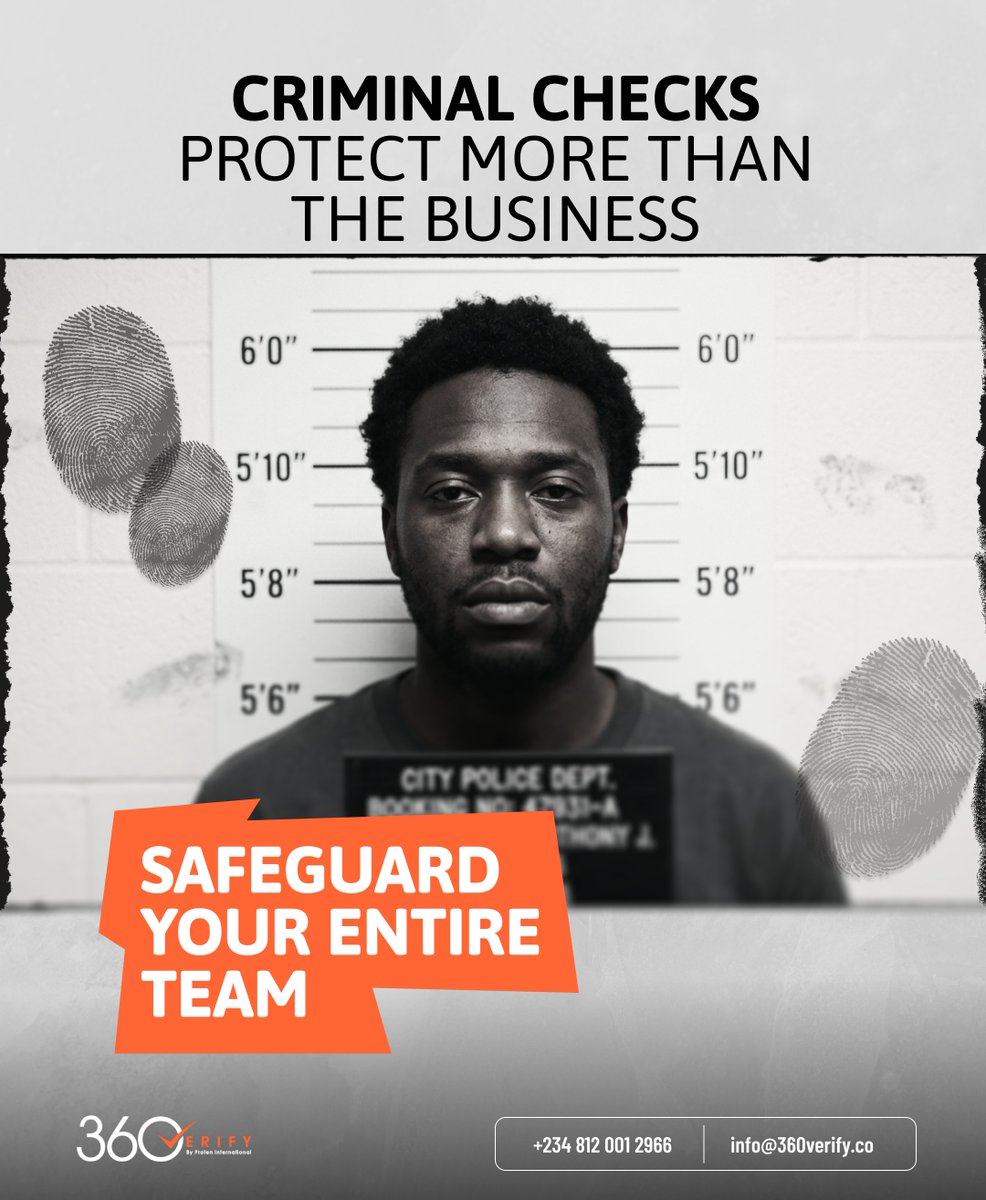 get360checks's tweet photo. Criminal checks do more than reduce hiring risk.

They help protect employees, customers, the company's reputation, and the workplace as a whole.

A safer team starts with better verification. https://t.co/N7zVLeIR2S