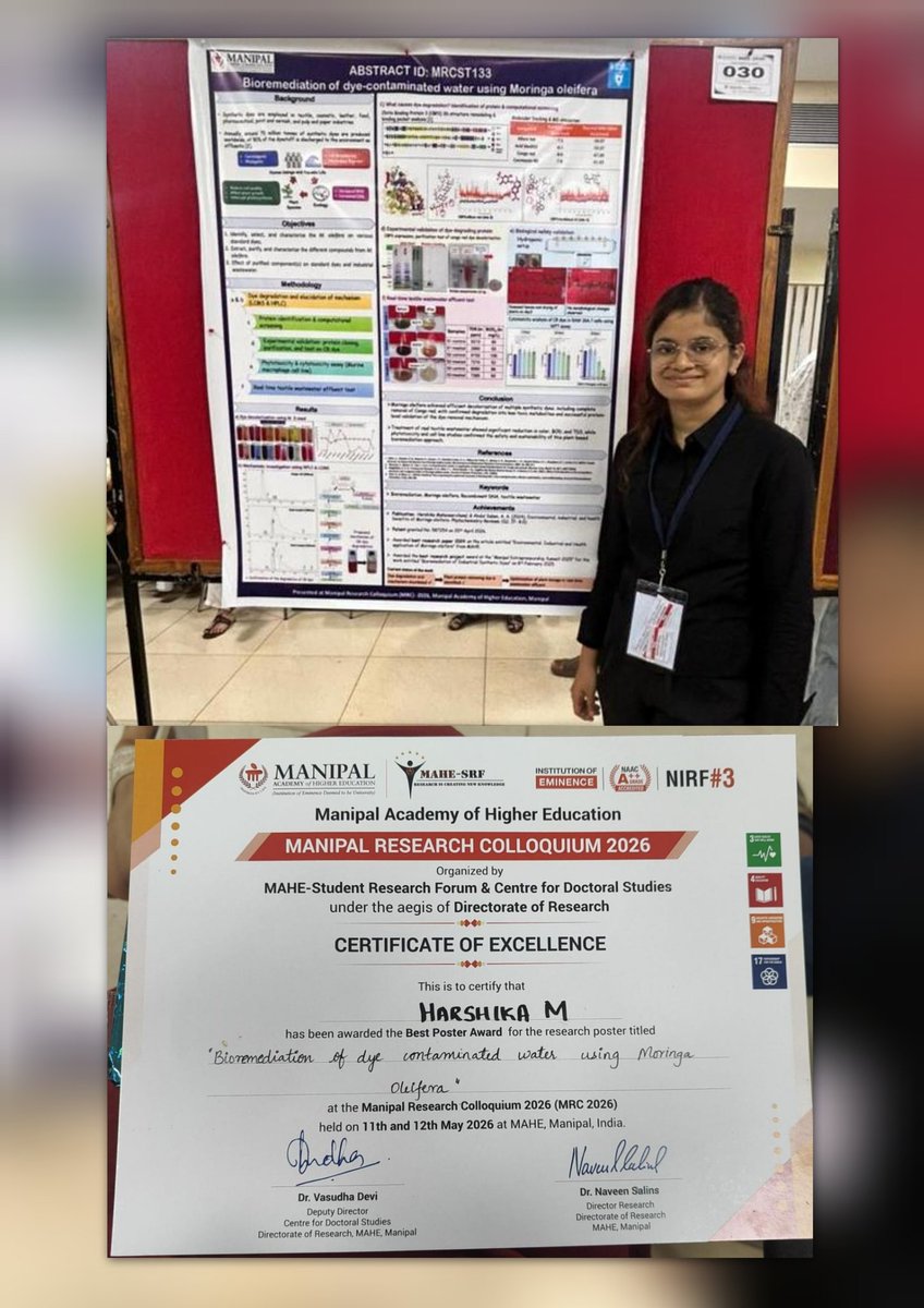 DampMahe's tweet photo. Congratulations to Ms. Harshika who was awarded the Best Poster Award at MRC 2026. She also delivered a 5-minute presentation on her PhD research work. Well done! https://t.co/iqw4OUHLJ6