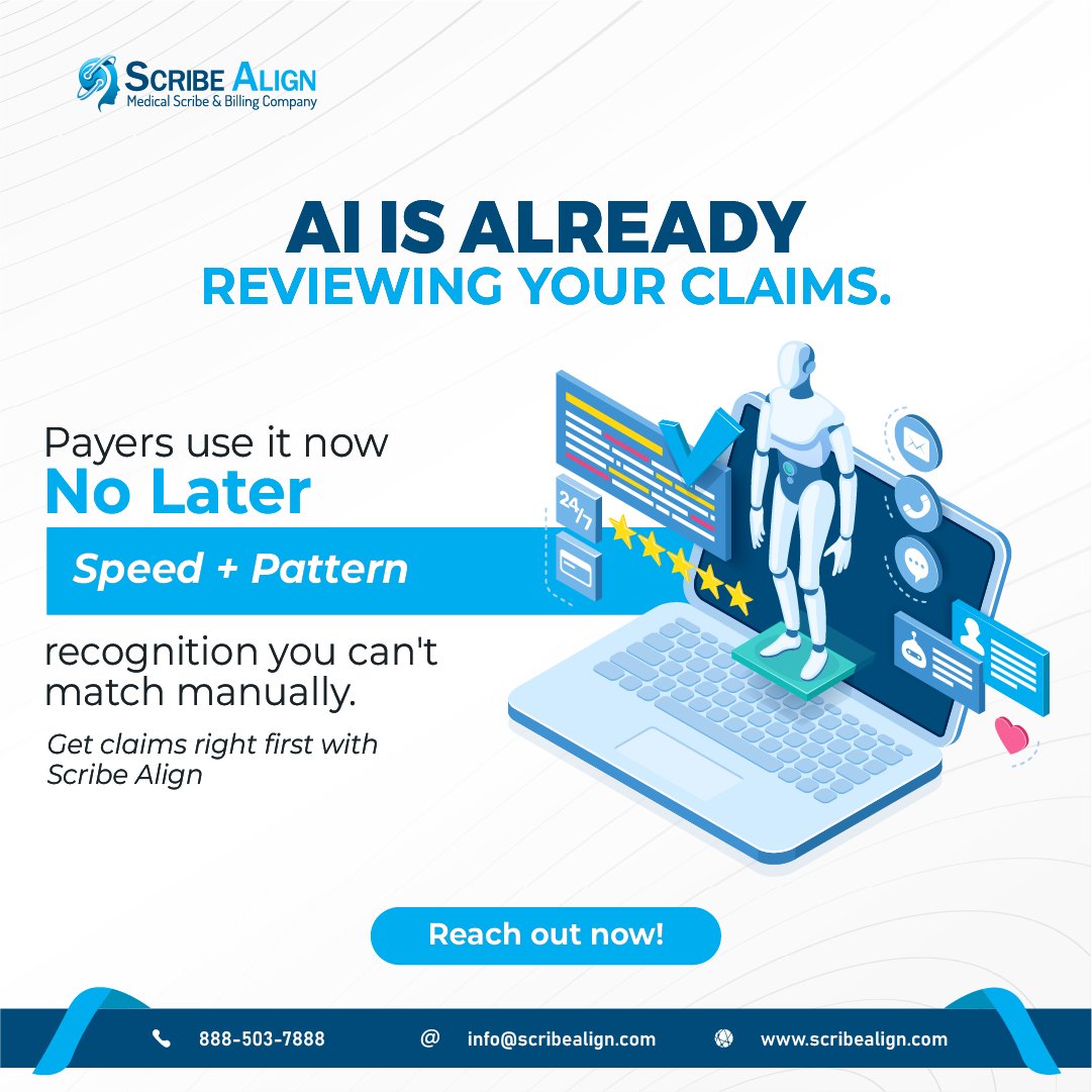 ScribeAlignLLC's tweet photo. Scribe Align gets claims right before submission.

Stop reacting. Start validating first.

Reach out now.

#healthcarebilling  #Medicalbilling  #Revenuecyclemanagement  #RCMSolutions  #AIntelligence #ClaimsManagement #PayerAI #CleanClaims #ScribeAlign #HealthcareAI https://t.co/70UnWAhCKo