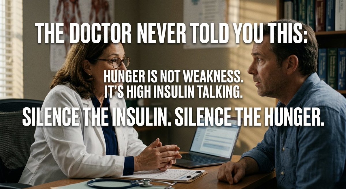 ashrafchaudhry's tweet photo. The doctor never told you this:
Hunger is not weakness.
It’s high insulin talking.
Silence the insulin. Silence the hunger. https://t.co/U6oJ3Xm39O
