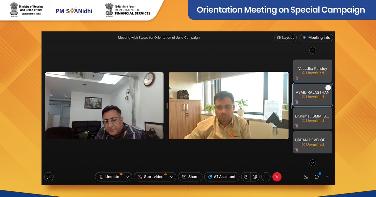 pmsvanidhi's tweet photo. A virtual orientation session was held by Dr Parag Gavali (DS, MoHUA) with state officials on the June 1–30 special campaign, along with a review of states’ and UTs’ performance under PMSVANidhi. 

#PMSVANidhi https://t.co/ADTgWJsY1f
