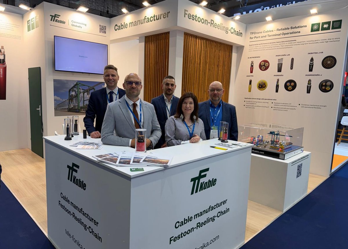 TFKable_Group's tweet photo. During TOC Europe 2026, taking place from 19 to 21 May 2026 in Hamburg, the TFKable team will present its advanced TFCrane cables, engineered for high-speed power and control applications in port cranes and material handling equipment across demanding industrial environments. https://t.co/TsKLogRFDr