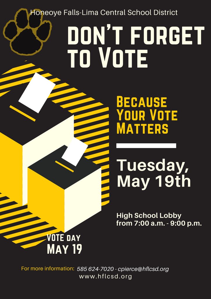 HFLLima's tweet photo. 🗳️ Don’t forget to vote!
📅 Tuesday, May 19
📍 HF‑L High School Lobby
⏰ 7:00 a.m.–9:00 p.m.
Because your vote matters. #WeAreHFL https://t.co/Lj2Urlj3Tk