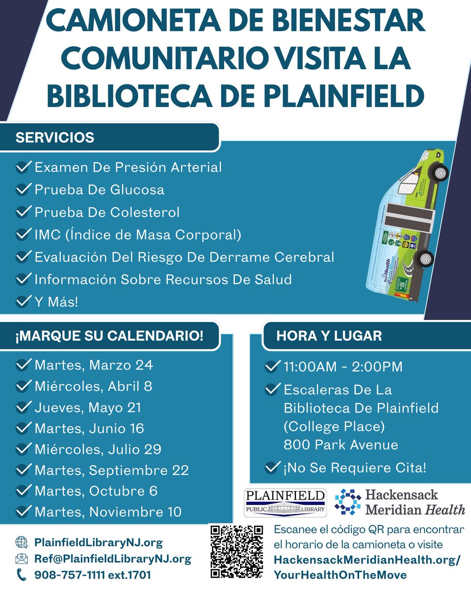 plainfieldpl's tweet photo. 🩺 Your Health On The Move - THIS THURSDAY, MAY 21ST!🩺

🔗 Can't make any of the days on the flyer? Click here to see where the wellness vans are heading to next: https://t.co/qU0dCSlaNh

#PlainfieldLibraryNJ https://t.co/hIsDLMaeZT
