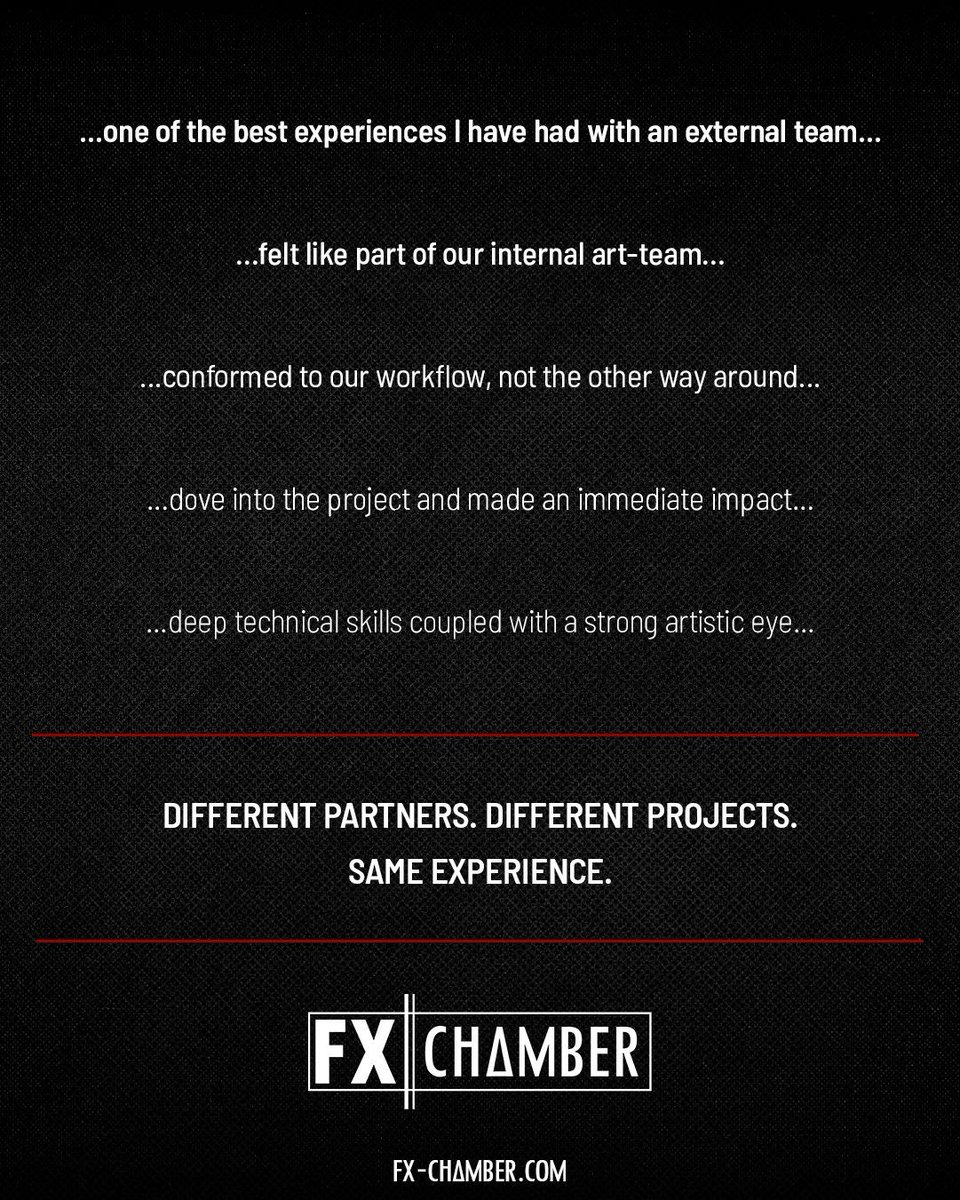 FX_Chamber's tweet photo. Different partners. Different projects. Same experience. 

Reach out to discuss how we can deliver this experience for you: info@fx-chamber.com

#realtimevfx #realtimefx #vfx #gamedev #visualeffects #fx https://t.co/cZtYZEMrMG