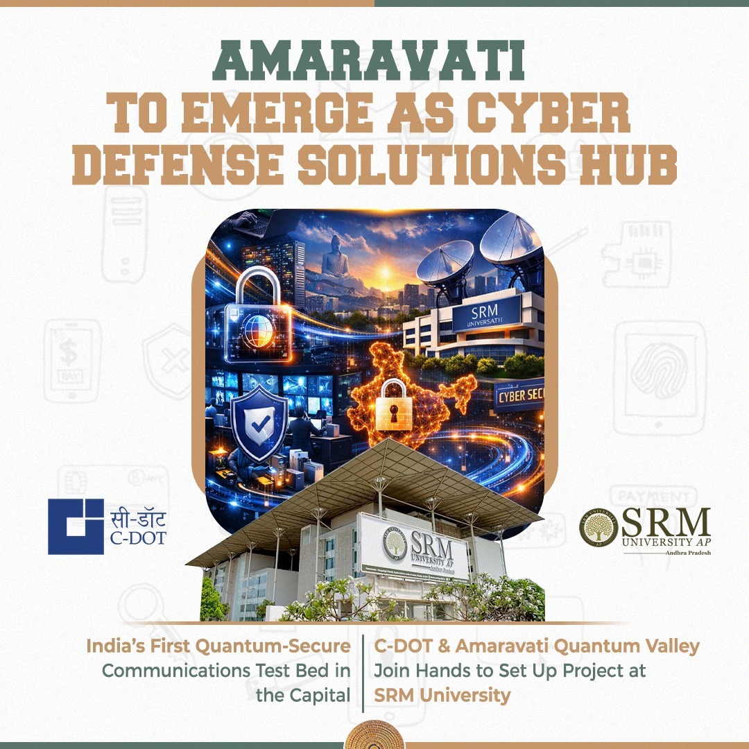 rvrsai's tweet photo. Amaravati is stepping into the future of cyber defense! 💻🔒
With C-DOT & Amaravati Quantum Valley joining hands, SRM University AP will host India’s first Quantum-Secure Communications Test Bed.
#QuantumTechnology #CyberDefense #MakeInIndia #SRMAP #TechNews #Amaravati https://t.co/hQQLCnVSY1