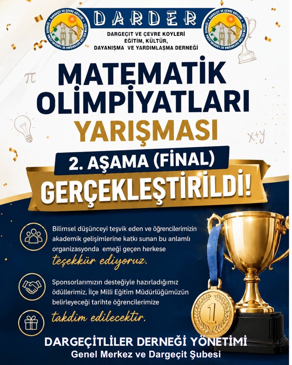 darder_47's tweet photo. DARDER ve İlçe Milli Eğitim iş birliğiyle düzenlenen Matematik Olimpiyatları Finali başarıyla gerçekleştirildi.

#dargecitlilerdernegi #komelakerboran #dargecit #kerboran #mardin

@Dargecit_MEM 
@mardinilmem 
@Mardin_Valiligi https://t.co/ruM5hO9bVL