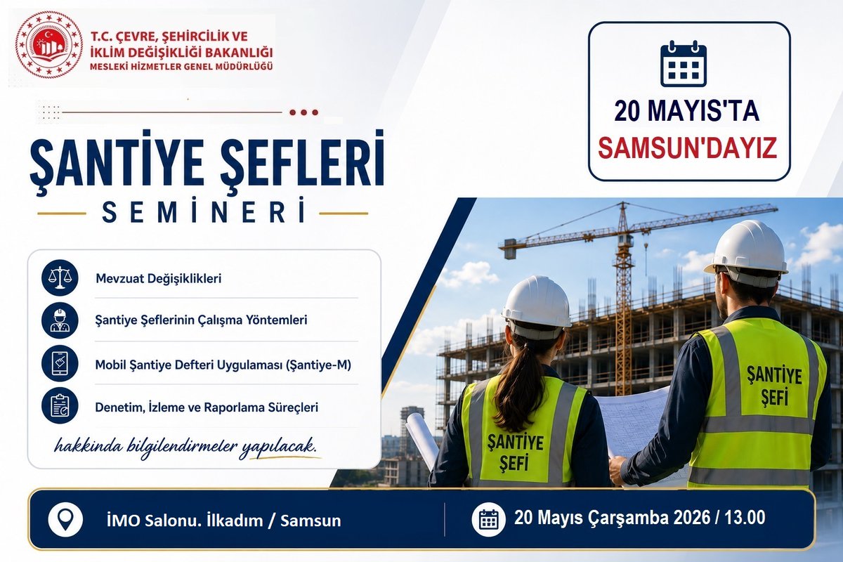 MeslekiHizmet's tweet photo. Yarın Samsun'dayız❗️

Genel Müdürlüğümüzce düzenlenen ‘Şantiye Şefleri Bölgesel Seminerleri’ 20 Mayıs’ta Samsun’da yapılacak.

@baslan06 
@MeslekiHizmet #ŞantiyeM #ŞantiyeŞefleri #şantiye #Seminer #inşaat #İnşaatSektörü #YapıSektörü #MevzuatDeğişiklikleri #İnşaatMühendisliği #Samsun