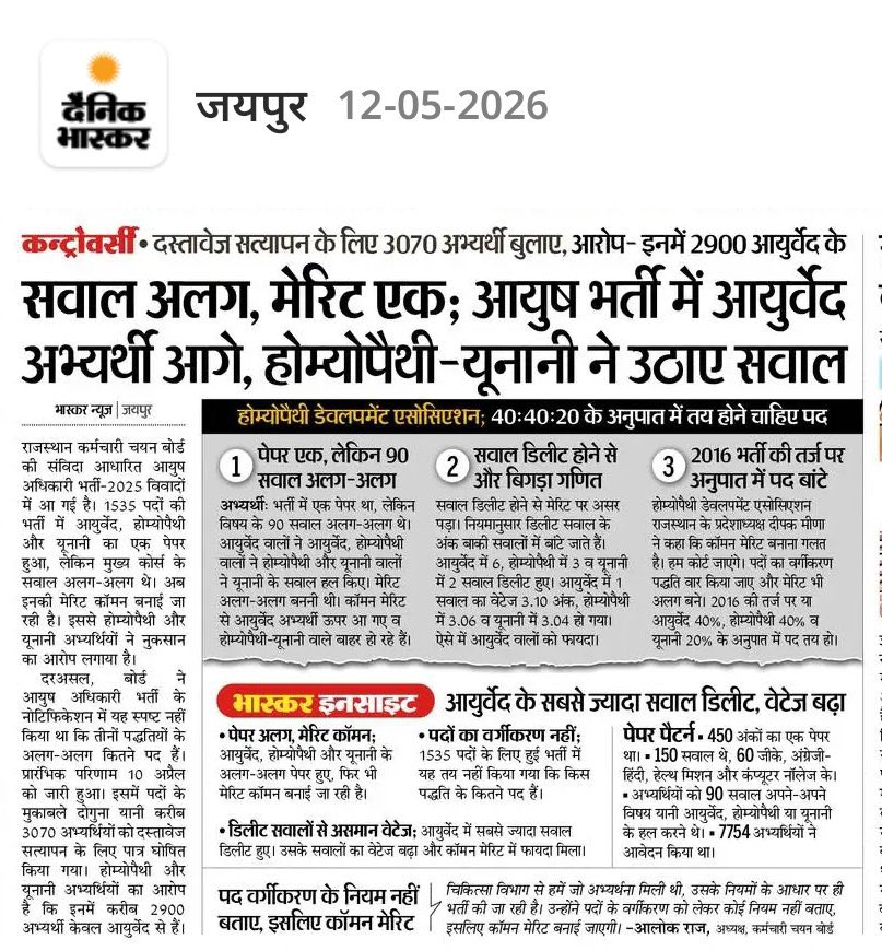 MlaSanchore's tweet photo. आयुर्वेद, होम्योपैथी और यूनानी... तीनों अलग पद्धतियां हैं। अभ्यर्थियों की प्रतिस्पर्धा केवल अपनी पद्धति के साथियों से होनी चाहिए, दूसरों से नहीं।

#अलग_सिलेबस_अलग_मेरिट #SeparateMerit #AYUSH
@BhajanlalBjp @GajendraKhimsar @RajCMO @RajGovOfficial https://t.co/rpwNW2nB9y