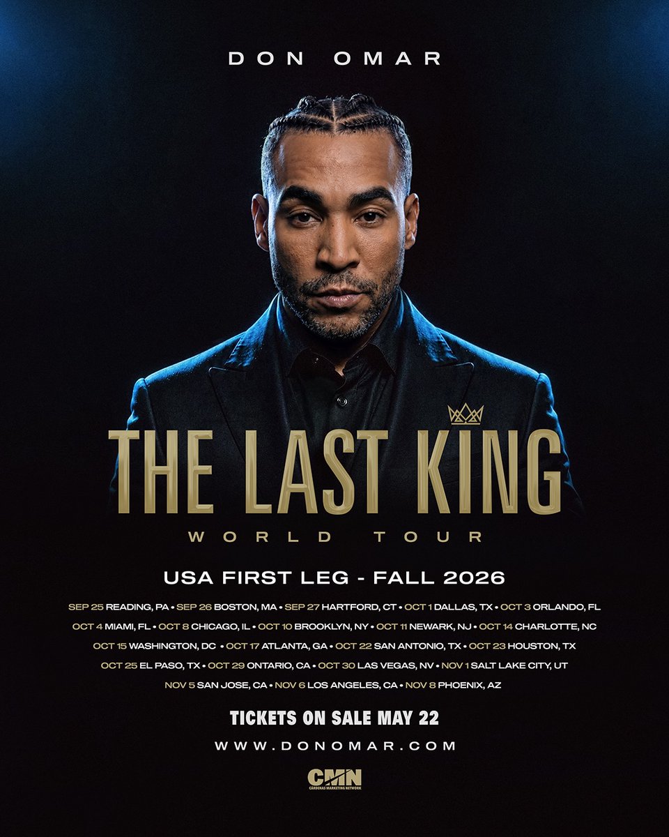 Stereoboard_US's tweet photo. NEW // The King of Reggaeton @DONOMAR will take The Last King World Tour to arenas across the US this fall.

Grab tickets at 10am local time this Friday 👑 https://t.co/zNXfFcqP6C https://t.co/X335heAENU