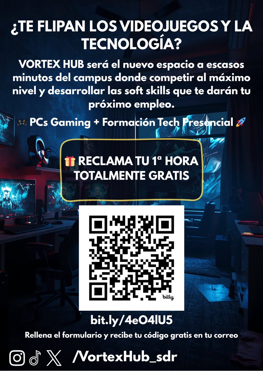 VortexHub_Sdr's tweet photo. ÚNETE PARA RECIBIR TU PRIMERA HORA GRATIS!! Nos ubicaremos en Los Castros, Santander, para fomentar todas las ventajas que tienen los videojuegos competitivos y las tecnologías. https://t.co/njA8vgsnKZ