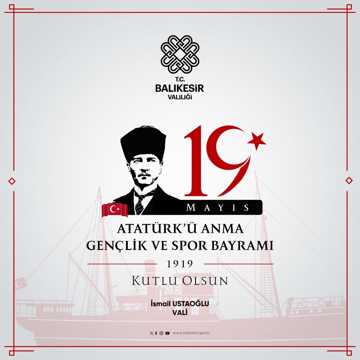 valiustaoglu's tweet photo. Cumhuriyetimizin kurucusu Gazi Mustafa Kemal Atatürk’ü,silah arkadaşlarını ve vatan uğruna canlarını feda eden tüm kahramanlarımızı rahmet ve minnetle anıyor,başta Balıkesirli gençlerimiz olmak üzere tüm hemşehrilerimizin 19 Mayıs Atatürk’ü Anma, Gençlik ve Spor Bayramı’nı kutluyorum.