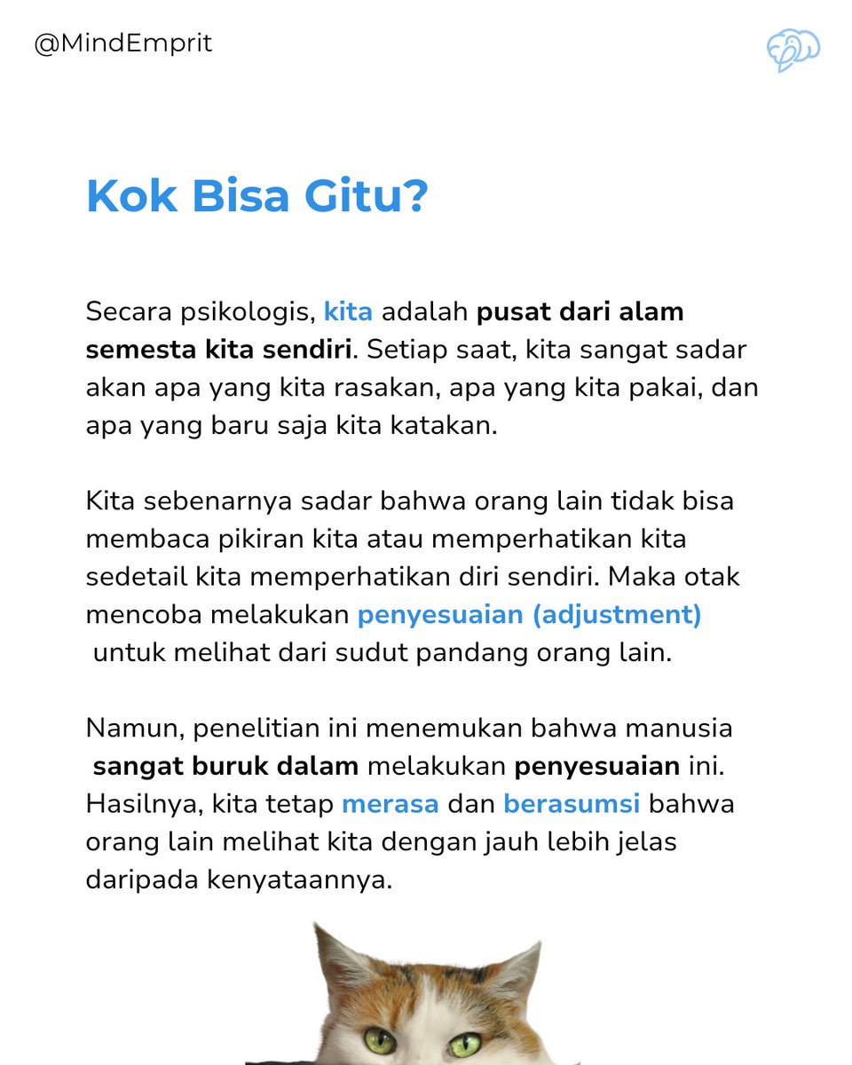 MindEmprit's tweet photo. @ismailfahmi Fenomenanya disebut Spotlight effect, Yaitu kecenderungan seseorang melebih-lebihkan sejauh mana tindakan, penampilan, atau kesalahan mereka diperhatikan dan dinilai oleh orang lain.

🧵2/3 https://t.co/RzoVHaDHlA