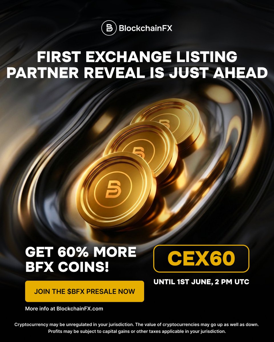 BlockchainFXcom's tweet photo. 🔥 The FIRST CEX EXCHANGE LISTING partner reveal is just ahead.

Unlock 60% more $BFX coins with code CEX60.

⏳ Offer valid until June 1st, 2 PM UTC.

Join the presale now 👉 https://t.co/FoRy1CuuSi

#BFX #BlockchainFX #Crypto #Presale #CryptoCurrency #Promo https://t.co/9jDdMfQElS