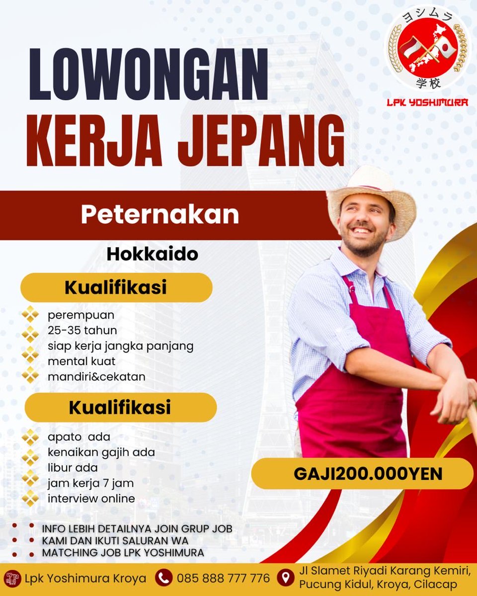 LPK_Yoshimura's tweet photo. Ayo join group Matching Job LPK kami.
Banyak siswa yg sudah terbang maupun yg sedang belajar. LPK Yoshimura Training Center dijamin aman amanah dan tidak resiko tertipu.

Detail info ada di Saluran WA Matching Job LPK Yoshimura https://t.co/q79yu5BUsE
#lpkjepang #lpkresmi https://t.co/lQC0tsKjKx