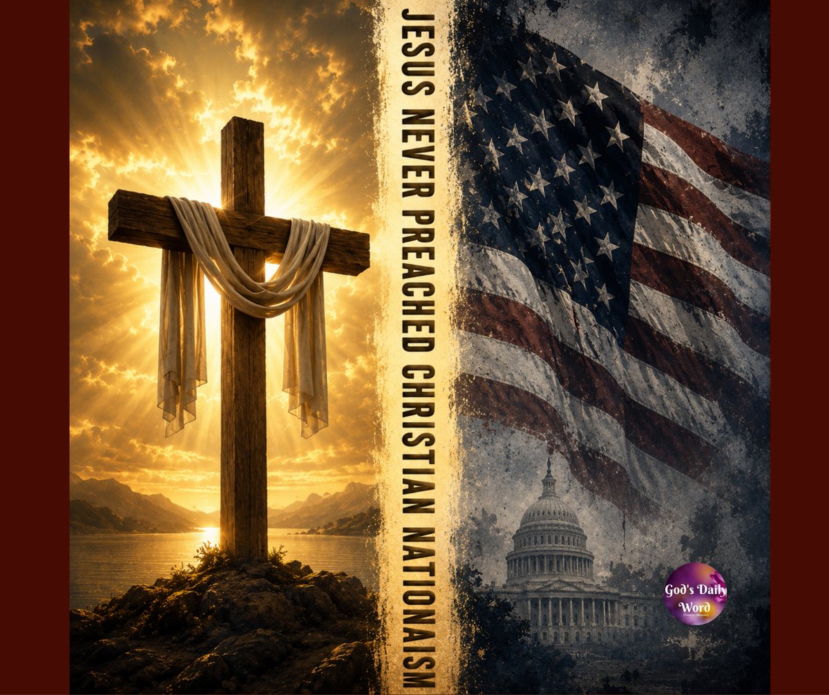 godsdailywordfb's tweet photo. ✝️🇺🇸 The cross and the flag are not the same thing.

Jesus never preached Christian nationalism. He preached the Kingdom of God.

“My kingdom is not of this world.” — John 18:36 📖

#gdword #christianity #Jesus #KingdomOfGod #FaithOverPolitics https://t.co/4ruAQcpZ3k