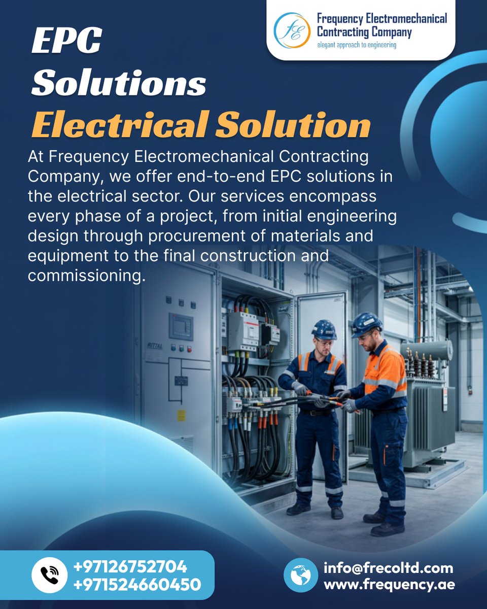 frequencyae's tweet photo. ⚡ Your Electrical Project Deserves Expert Hands!

📐 Design → 📦 Procurement → 🏗️ Construction → ✅ Commissioning

One team. Every phase. Zero compromise.

🌐 https://t.co/CoHokWh3eP

#EPCSolutions #ElectricalEngineering #FrequencyElectromechanical #UAE #ElectricalContractor https://t.co/F5RKB4YMlI