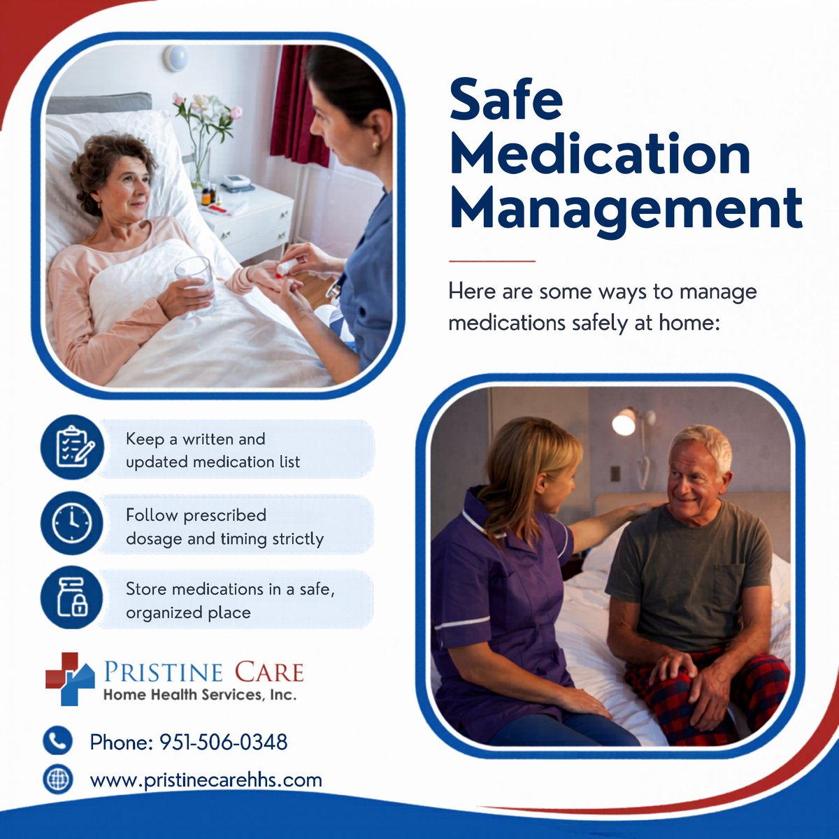 pristinecarehhs's tweet photo. Proper medication management helps prevent errors and supports better health outcomes 💊📋🏠 Families can improve safety through consistent routines and monitoring.

#HomeHealthCare #TemeculaCA #MedicationSafety #HomeCareTips #PatientHealth https://t.co/FBKbBGttle
