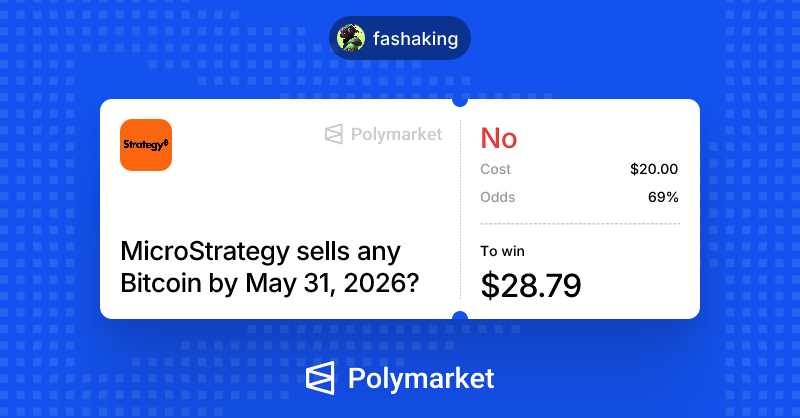 FASHAKING3's tweet photo. This @Polymarket trade is either going completely my way or heading south.

What are the actual chances of MicroStrategy selling $BTC by month-end right after spending $2B yesterday to secure 24,869 BTC? Why buy more just to dump it a few days later?

I know they have dividends to pay their investors, but selling now would break their historic streak of never selling a single sat. 

Either way, let’s see how it plays out.

What do you think am I making the right bet here? Let me know your thoughts