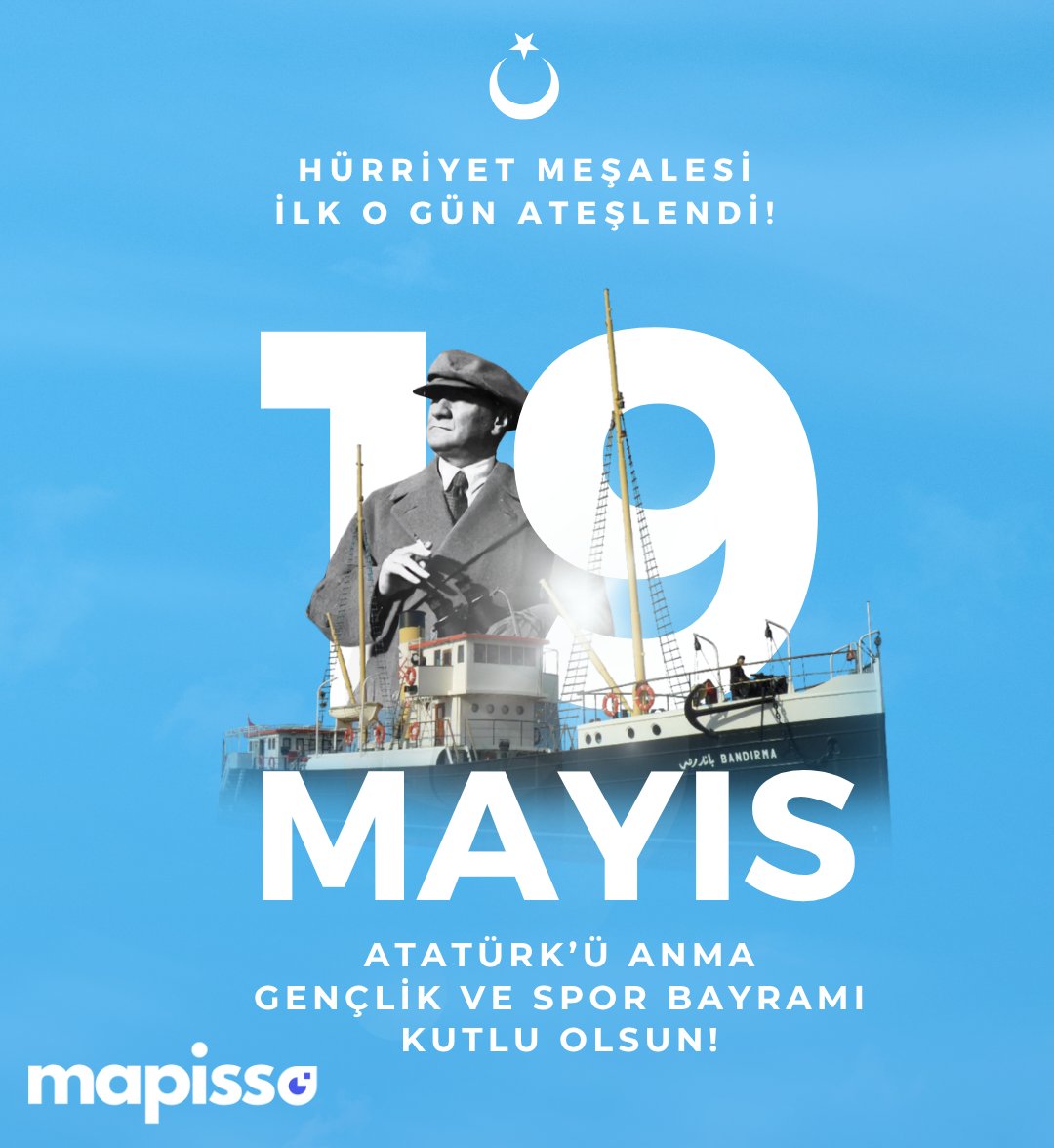 mapissosoftware's tweet photo. 19 Mayıs Atatürk'ü Anma, Gençlik ve Spor Bayramı'mız kutlu olsun. #19Mayıs #mapisso https://t.co/mQP0zboTVD