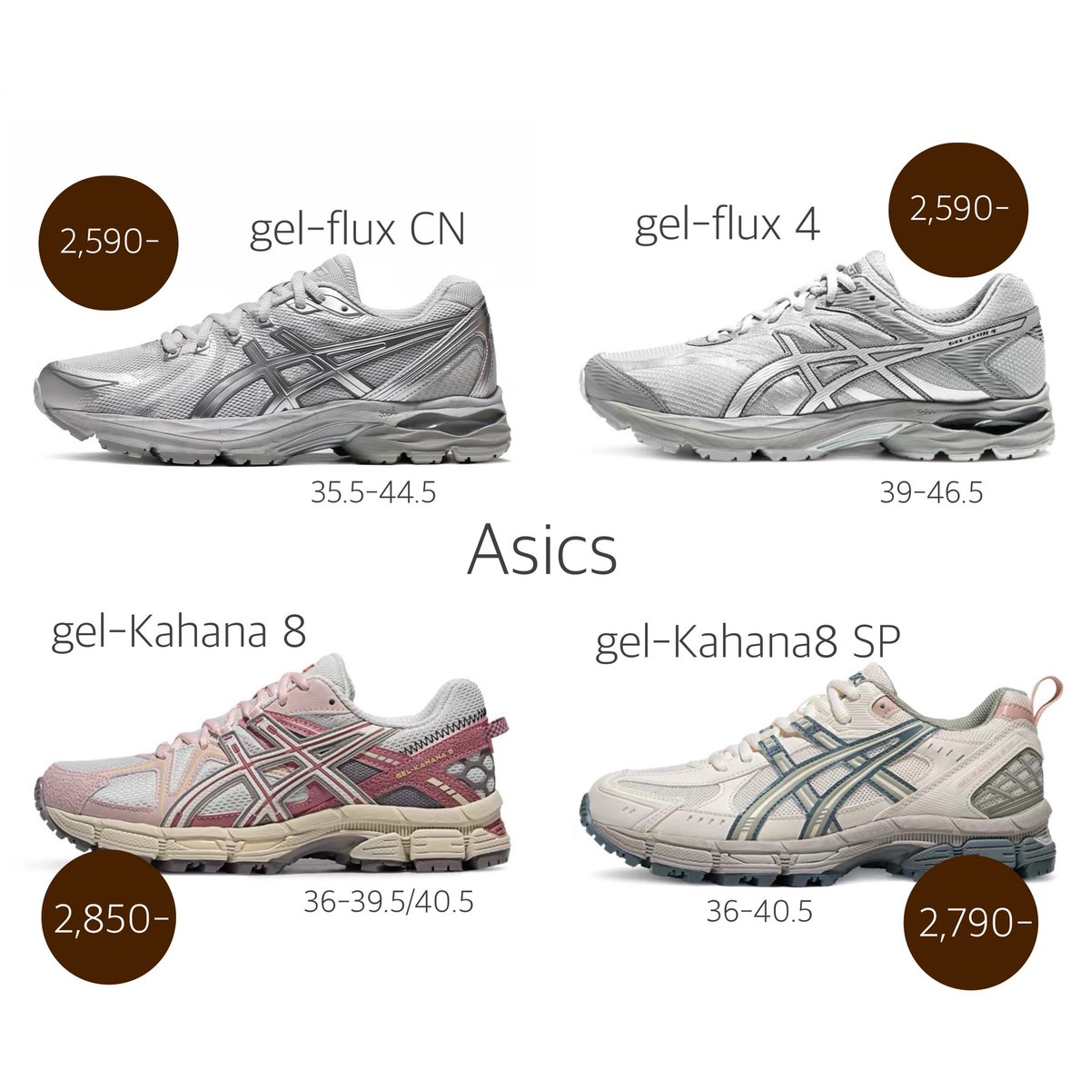 merryxthingsss's tweet photo. พรี＊รองเท้า Asics Gel-1090 / flux CN /flux4 / kahana8 𖦹 รวมรุ่นสีฮิตจากช็อปจีน official💯 ราคาโปรลดเยอะมาแล้ว 

💌 (2,590-2,850฿) มัดจำ 1,500 ส่งฟรี✨
ไซส์เหลือไม่เยอะมากน้า สอบถามได้ค่า 

ถึง 20/5
order via dm
#asics #พรีรองเท้า #พรีasics #asicsgel1090 https://t.co/Dq6HThCnTB