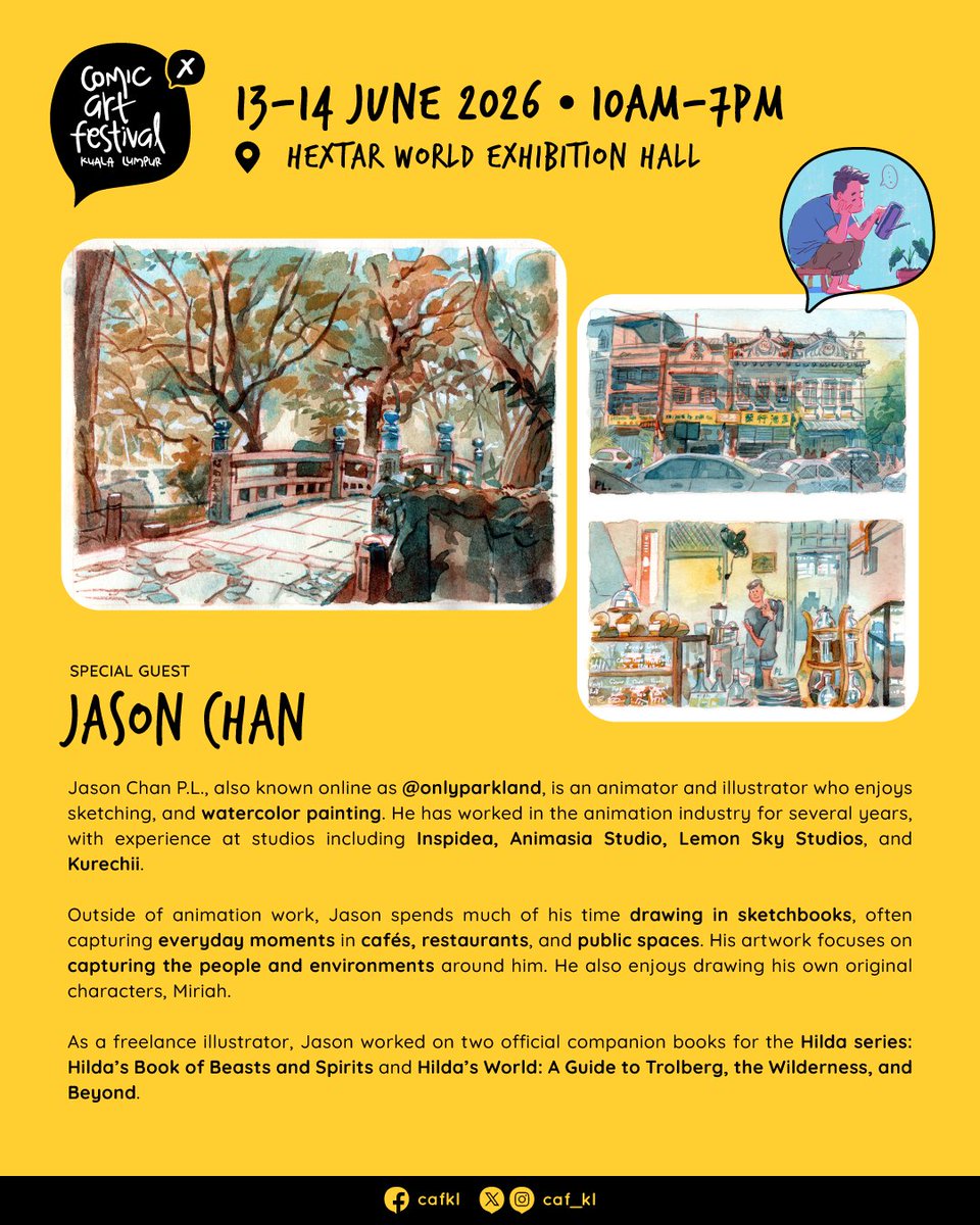 caf_kl's tweet photo. Last but not least, CAFKL X is pleased to host @onlyparkland, an animator and illustrator who enjoys sketching, and watercolor painting. He has worked in the animation studio industry for several years including Inspidea, Animasia Studio, Lemon Sky Studios, &amp; Kurechii. 

#cafklx https://t.co/guEp1cz6NQ