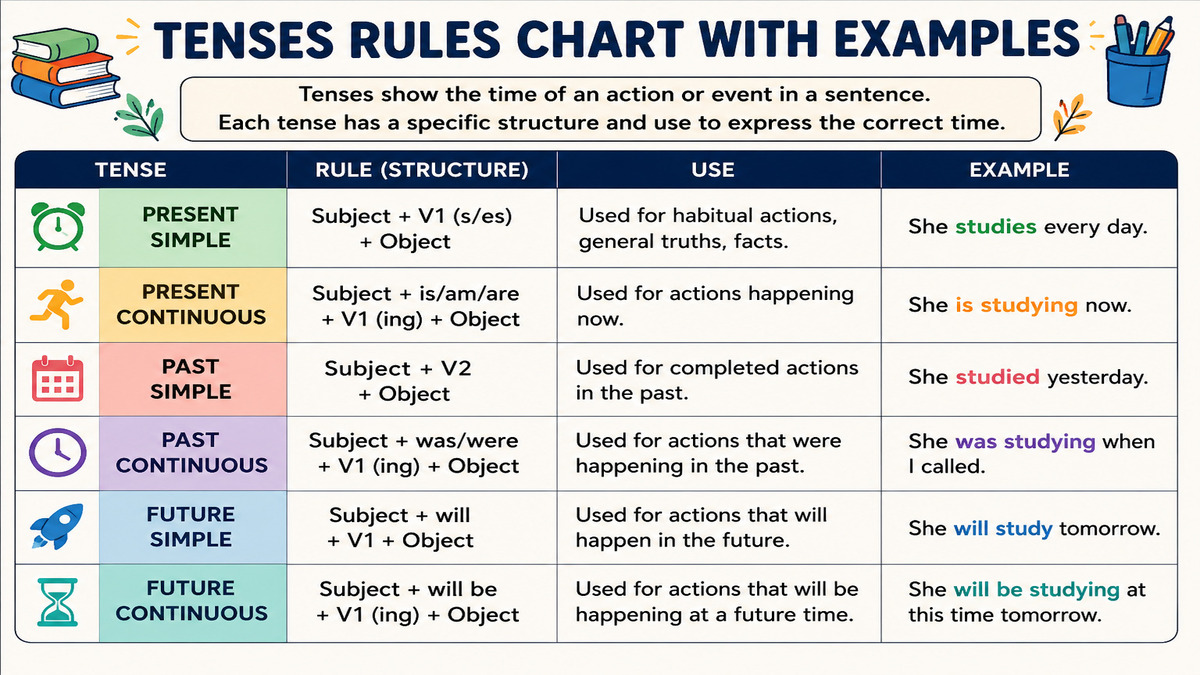 SaralStudy's tweet photo. Tenses Rules Chart with Examples

Tenses show the time of an action and help improve English communication and grammar skills.
https://t.co/yywP72ePnU https://t.co/Almv5j7g0I