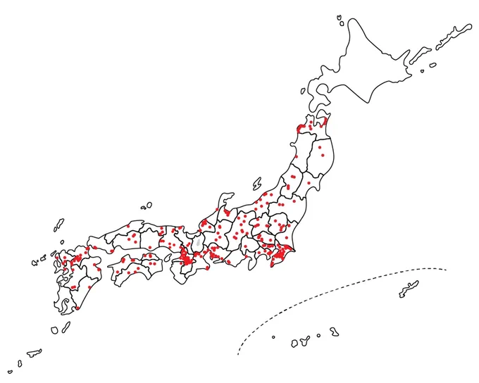 日本全国 国道上の踏切マップ 旧道、側道含む 国道踏切ゼロは北海道、鹿児島県、沖縄県の3つ。