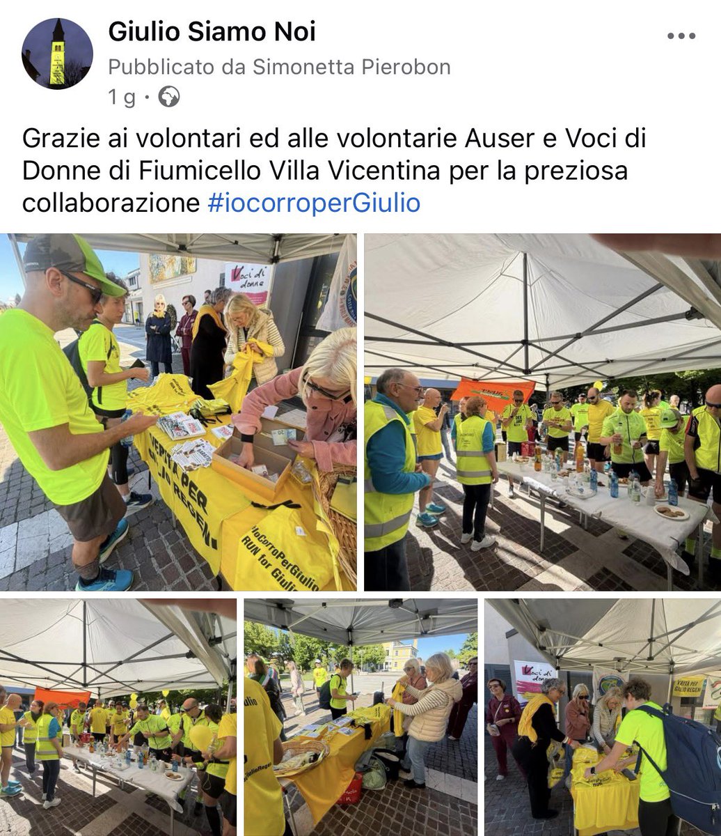 GiulioSiamoNoi's tweet photo. Grazie ai volontari sempre presenti!!💛
#RunforGiulio #iocorroperGiulio #Regeni https://t.co/Vrgdd4mHFN