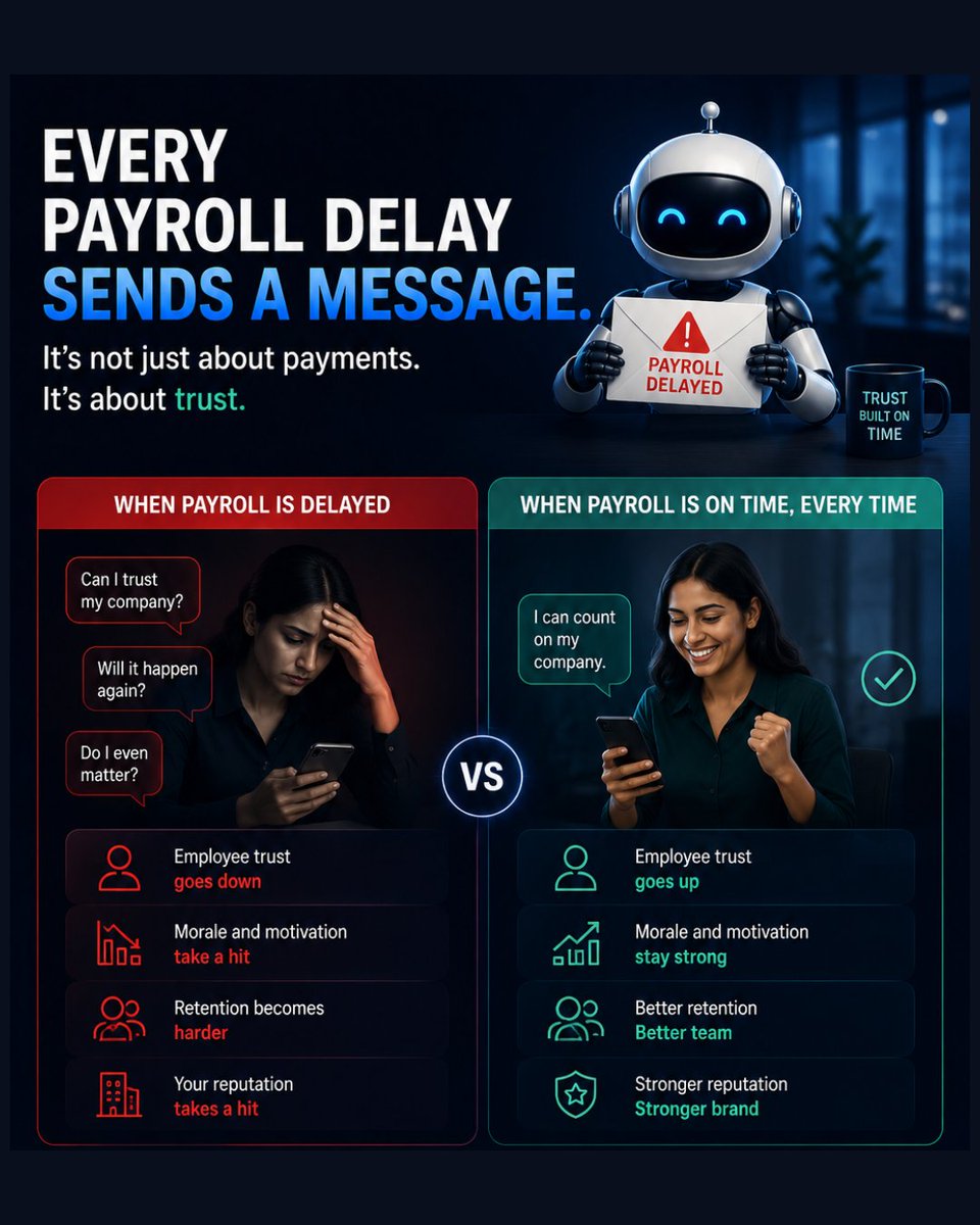 PayrollRobot's tweet photo. It affects trust.
It impacts morale.

And over time, it shapes how employees see your company.
Payroll isn’t just about paying people.

👉 https://t.co/OL2tCamNRJ

Book your call - https://t.co/XqMAzrN3TT

#payrollautomation #hrtech #financetech https://t.co/nFNB3CeczH