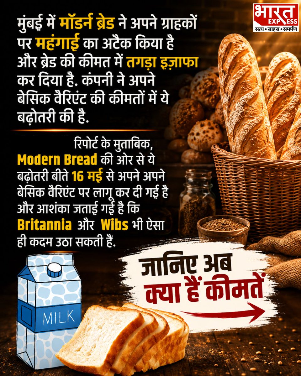 BhaaratExpress's tweet photo. दूध के बाद अब ब्रेड की कीमतों ने भी आम लोगों की चिंता बढ़ा दी है। अमूल और मदर डेयरी द्वारा दूध के दाम 2 रुपये प्रति लीटर बढ़ाने के बाद अब ब्रेड कंपनियों ने भी कीमतों में इजाफा कर दिया है, जिससे महंगाई का असर और गहरा हो गया है।
#Inflation #MilkPriceHike #BreadPrice #IndiaNews #CostOfLiving #BharatExpress